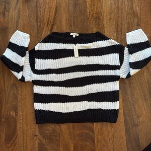 Banana Republic Black and White Striped Knit Sweater